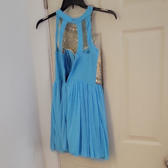 Elegant Blue and Gold Embellished Prom Dress - Picture 3 of 8